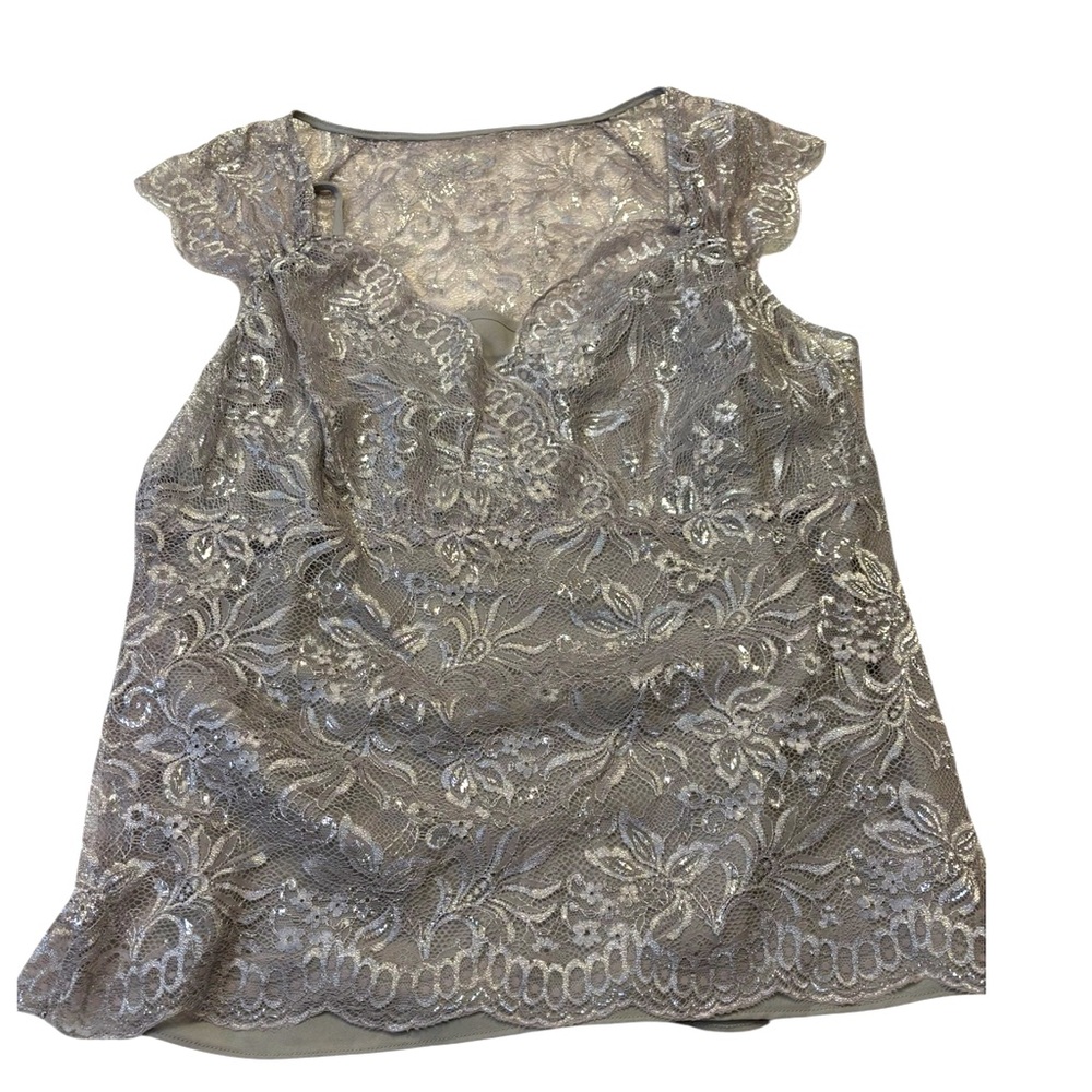 LOFT Gray Flutter Sleeve Embellished Blouse